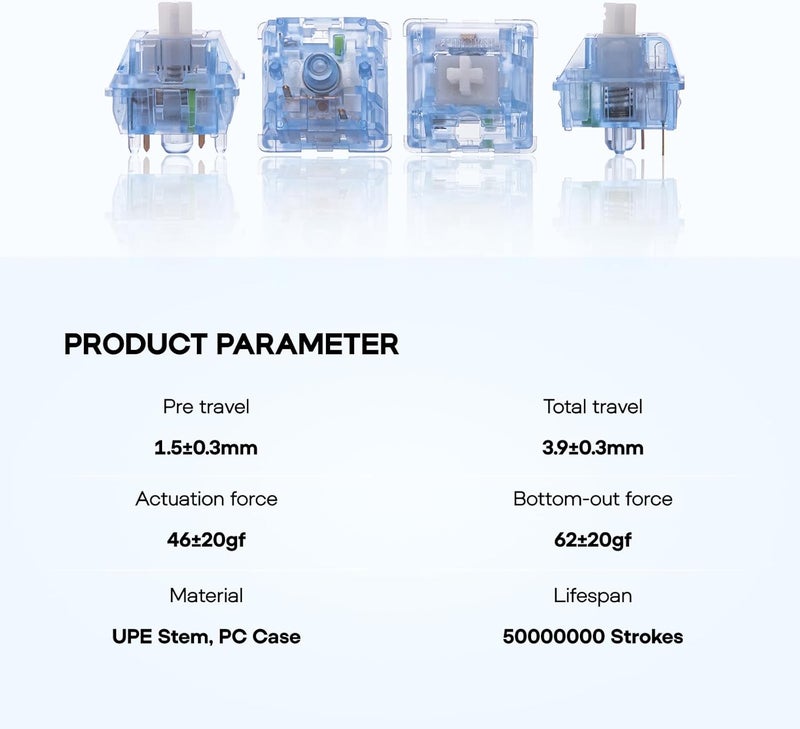 EPOMAKER Mechanical Switches Set for Mechanical Gaming Keyboard, 100 Pieces, Pre-Lubed Switch, Linear/Tactile/Clicky, 5-Pin Creamy Switch with MX Keycaps (Aqua(Clicky)) - Image 3